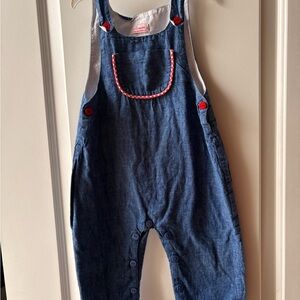 Stylish Denim Overalls with Red Accents